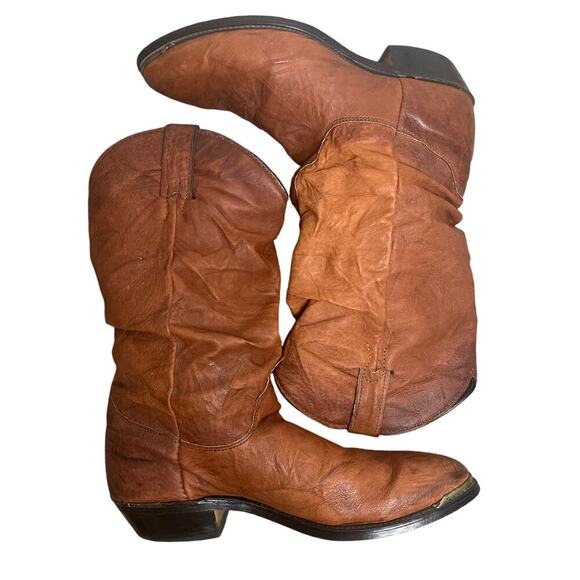 Vintage Brown Slouchy Leather Mid Calf Cowboy Western Boots Men's Size 7D - Picture 5 of 9